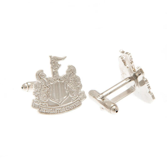 Silver plated crest shaped cufflinks in a chrome finish, Featuring a highly detailed formed Newcastle crest