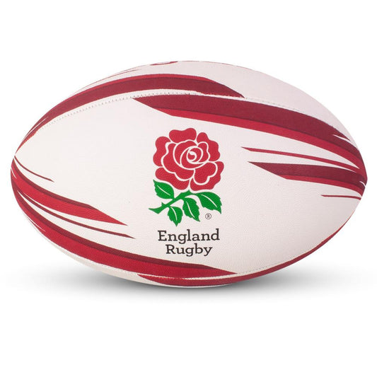 Red and white 4 panel synthetic rugby ball