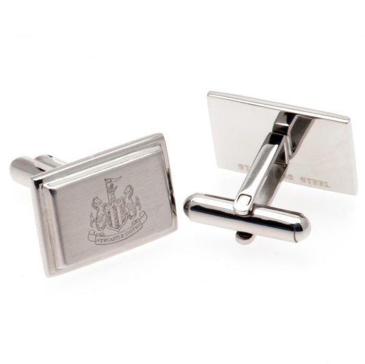 Stainless steel rectangular cufflinks in a brushed satin finish, Each cufflink is engraved with the Newcastle crest