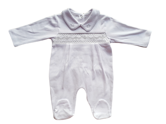 White Stars Smocked Babygrow