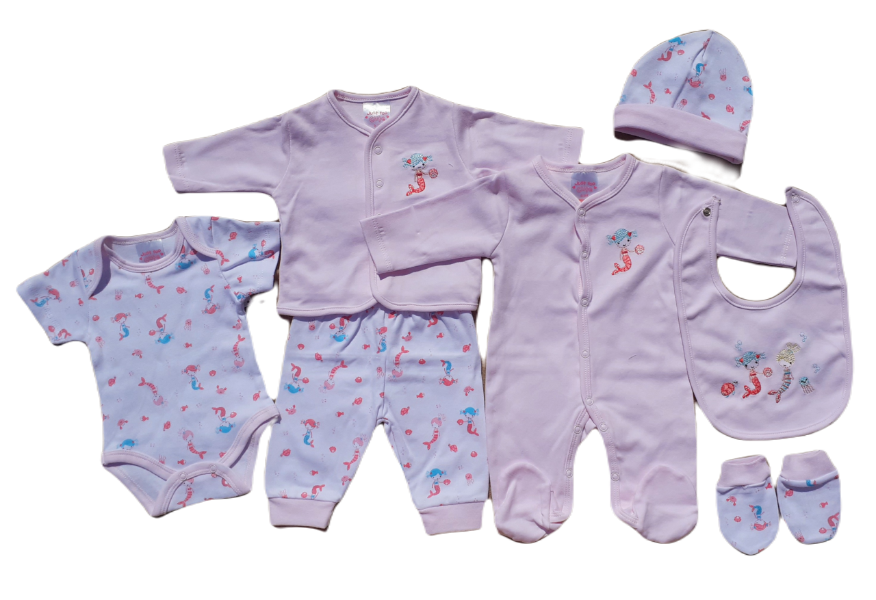 Baby Girls Pink Mermaid theme 7 piece Layette set