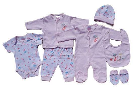 Baby Girls Pink Mermaid theme 7 piece Layette set