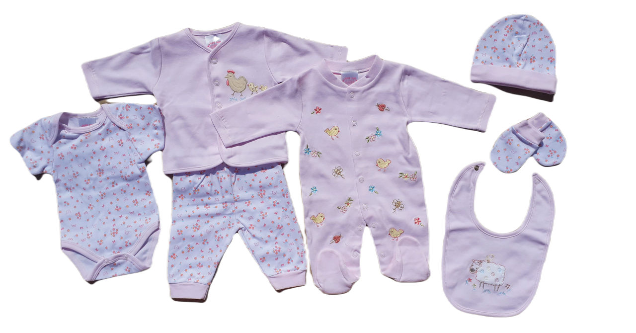 Pink Farm animal theme 7 piece Baby Layette set