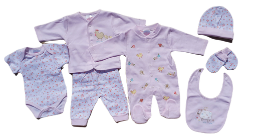 Pink Farm animal theme 7 piece Baby Layette set