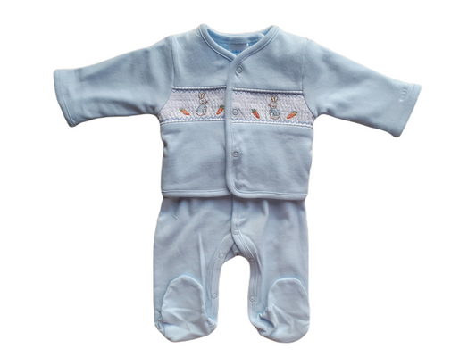 Blue Bunny Babygrow & Smocked jacket set