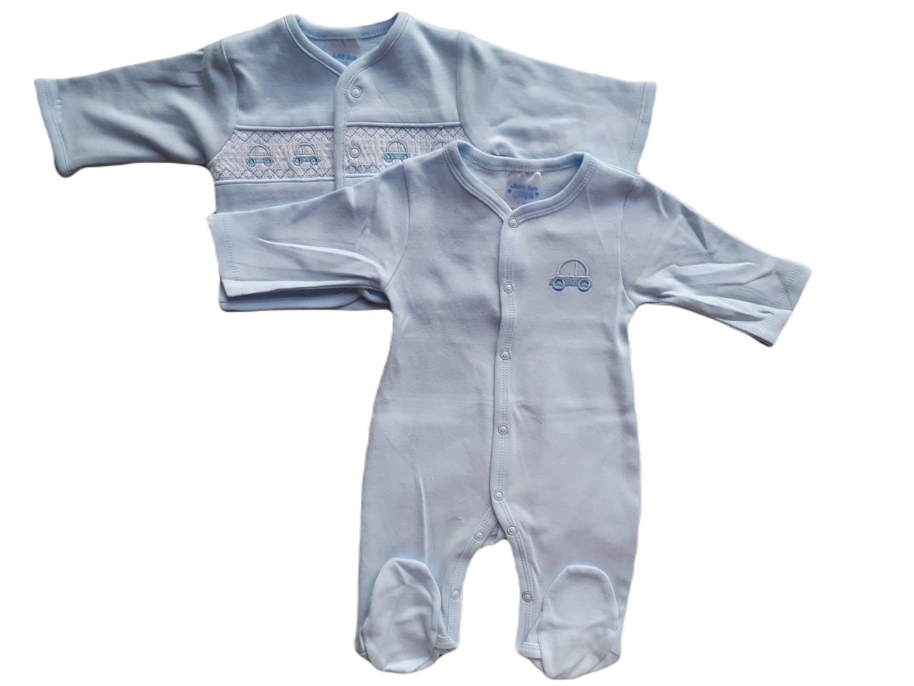 Blue Car Babygrow & Smocked Jacket set