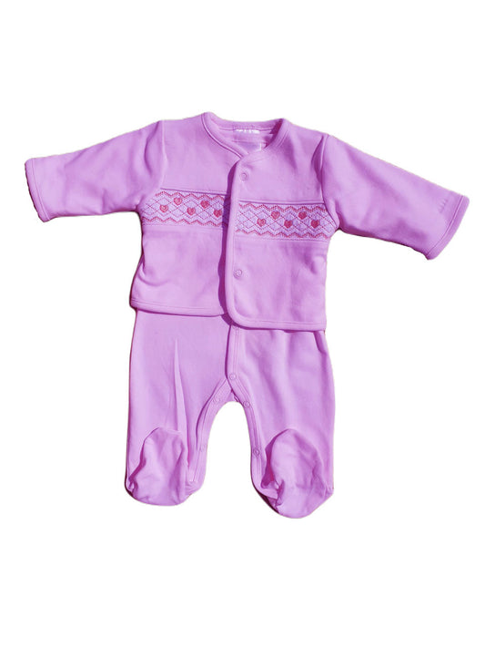 Pink Hearts Babygrow & smocked jacket set