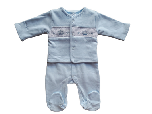 Blue Crown & Stars Babygrow & Smocked jacket set