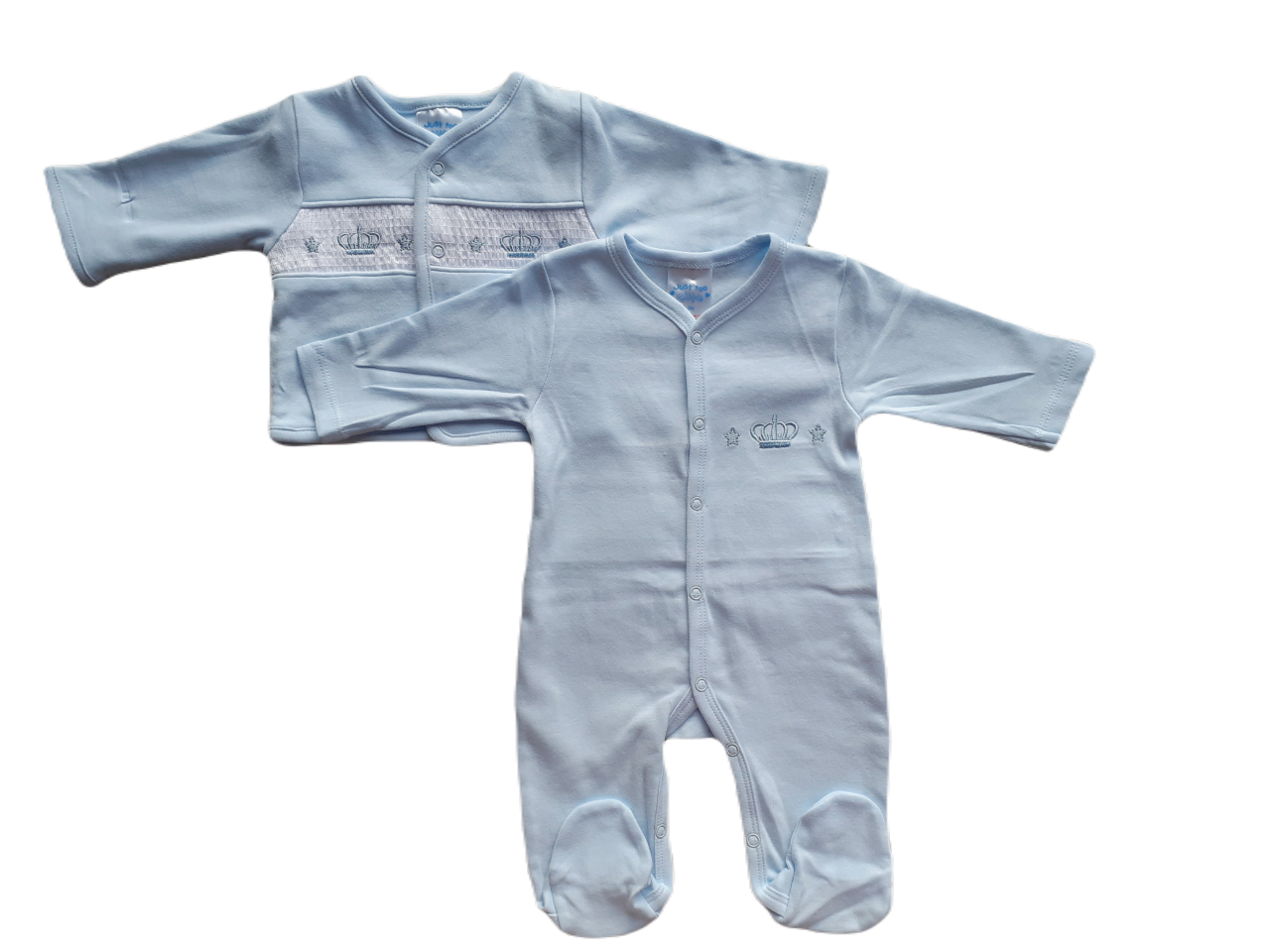 Blue Crown & Stars Babygrow & Smocked jacket set