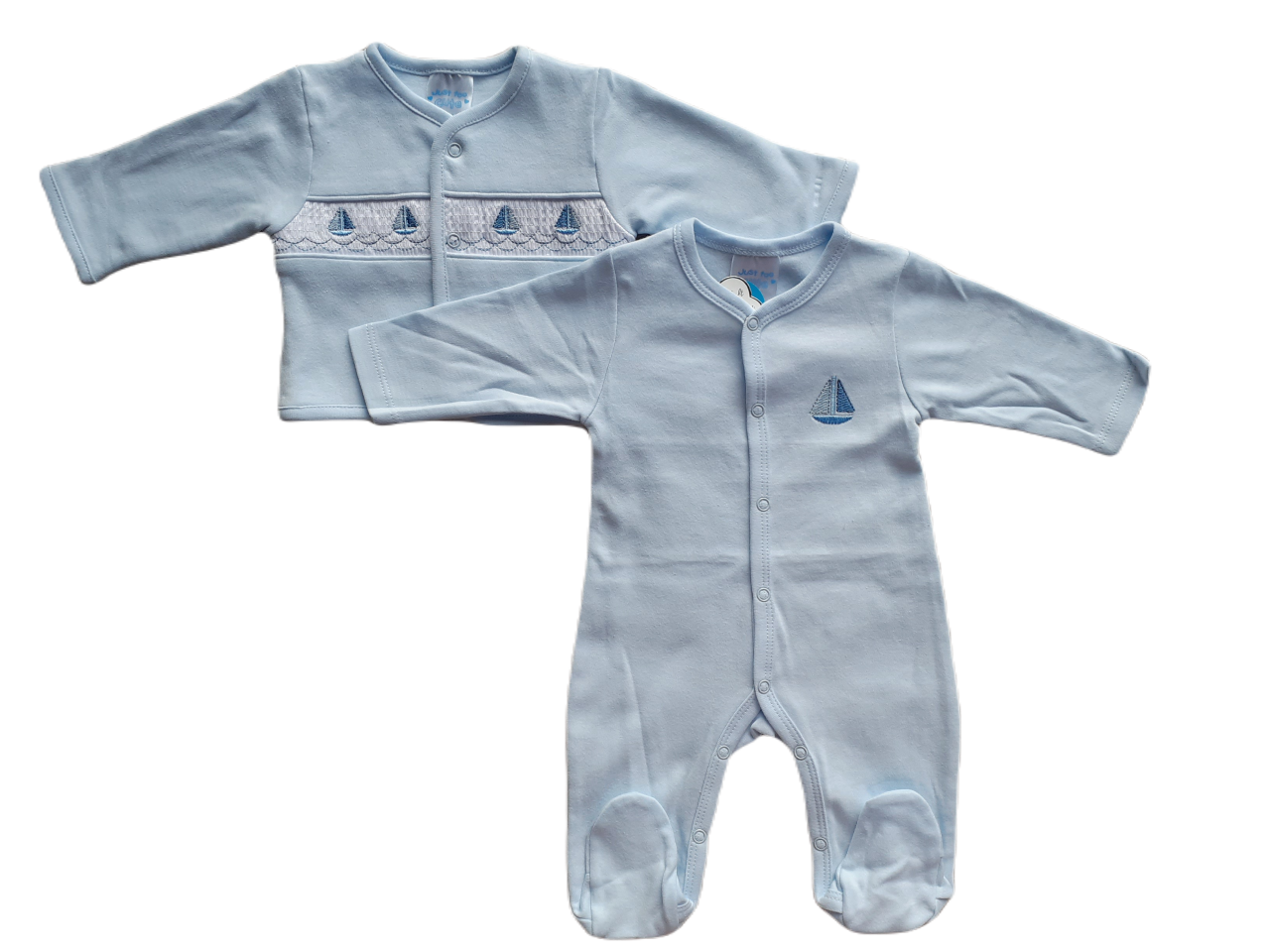 Blue Boat babygrow & Smocked jacket set