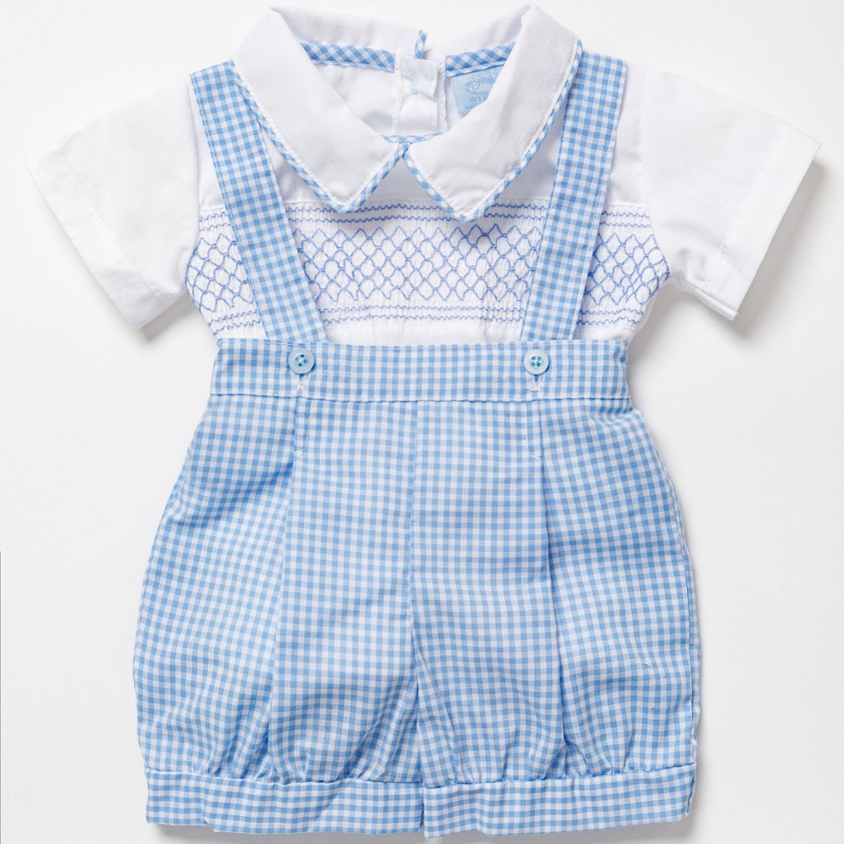 Baby Boy Gingham shorts with braces and shirt set