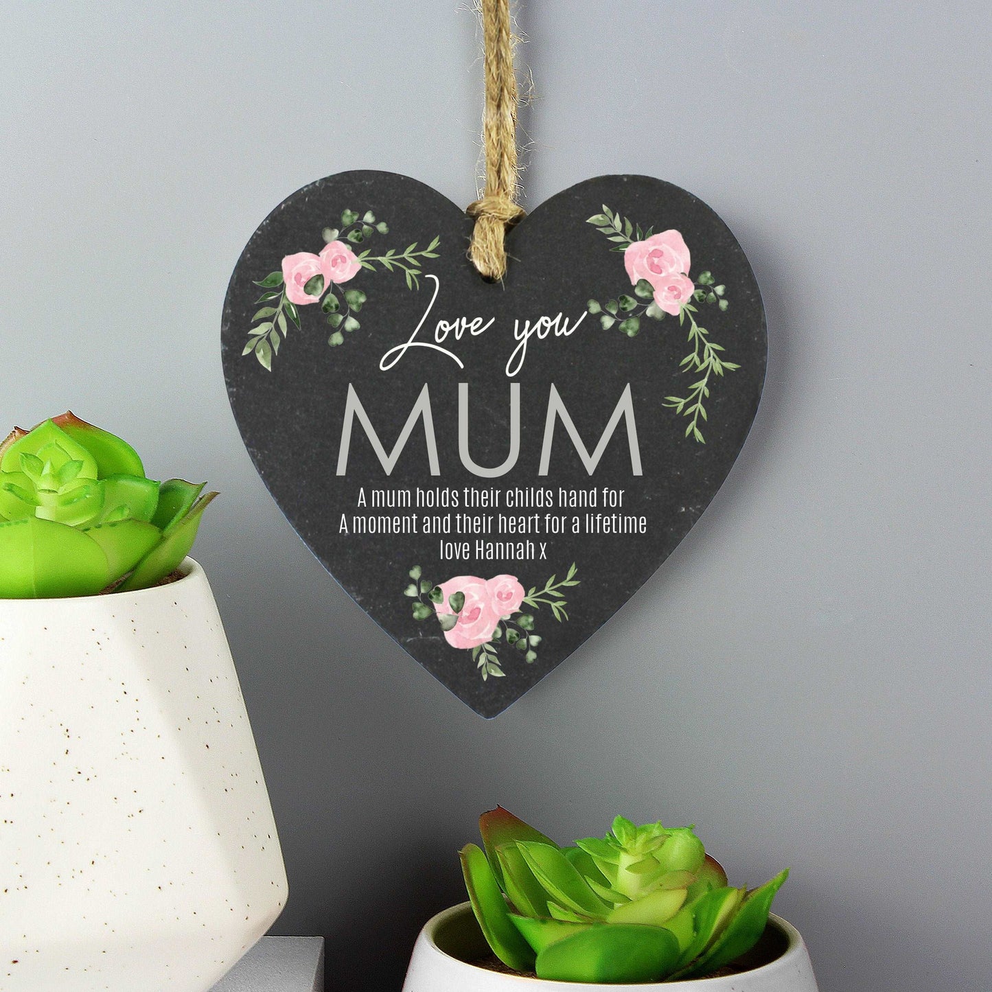 Decorative hanging slate heart with personalised floral abstract design By Sweetlea Gifts