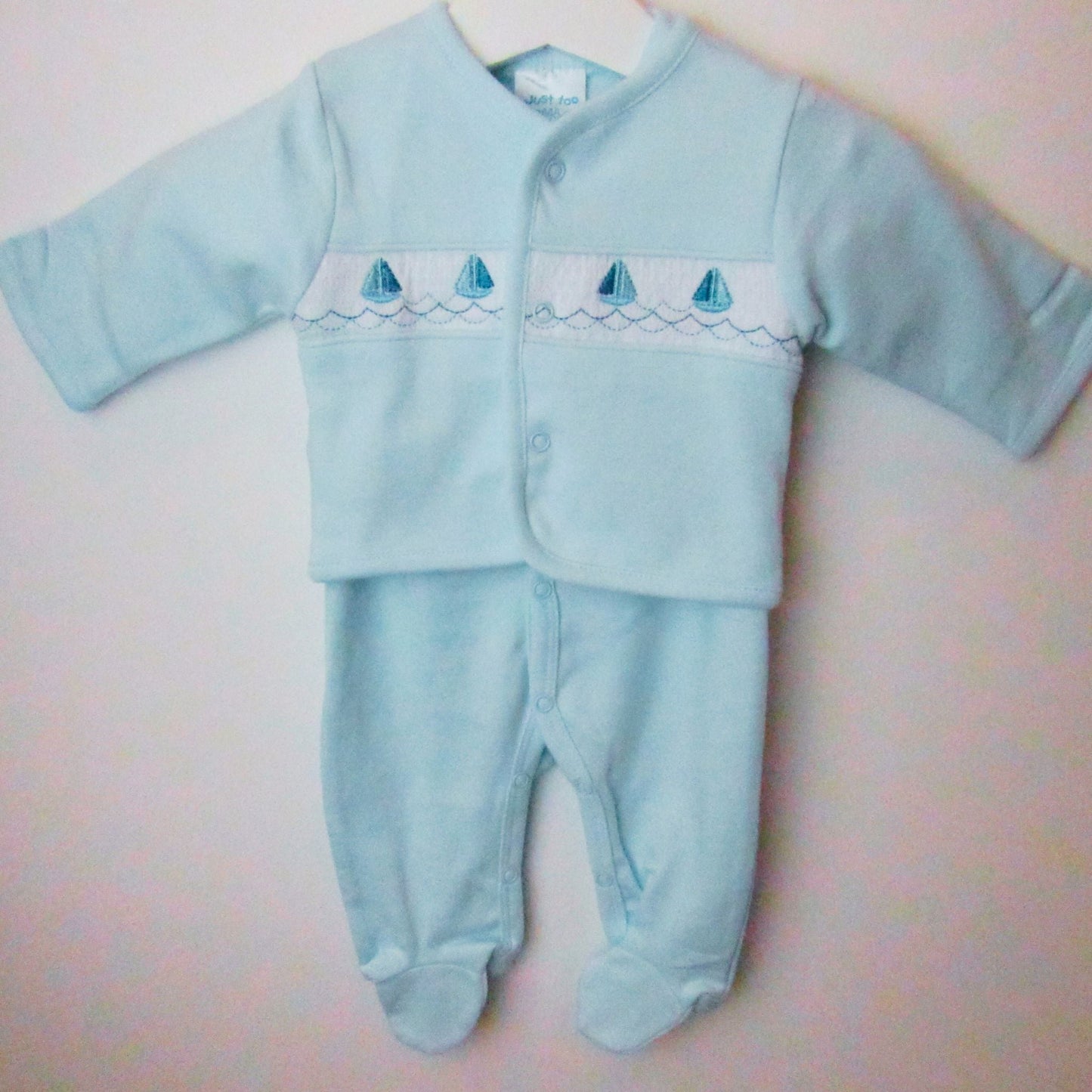 Blue Boat babygrow & Smocked jacket set