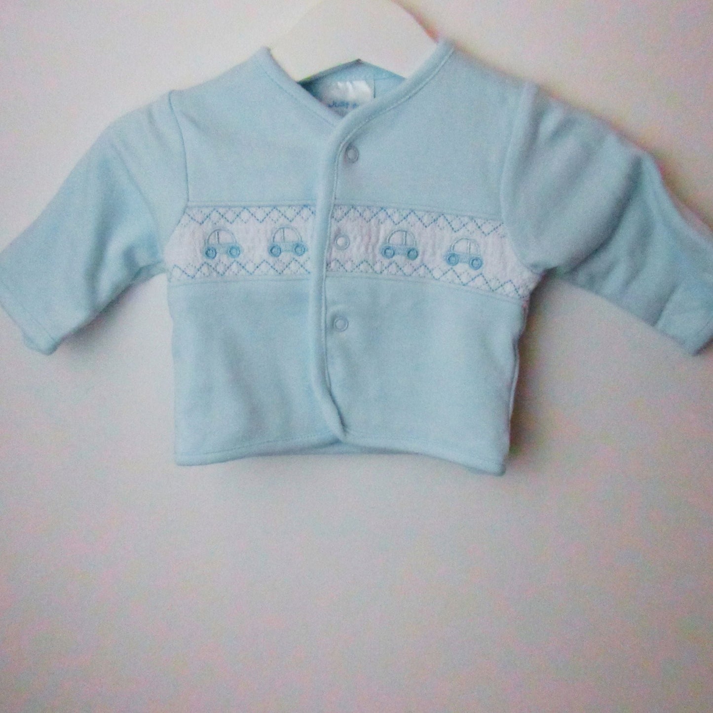 Blue Car Babygrow & Smocked Jacket set