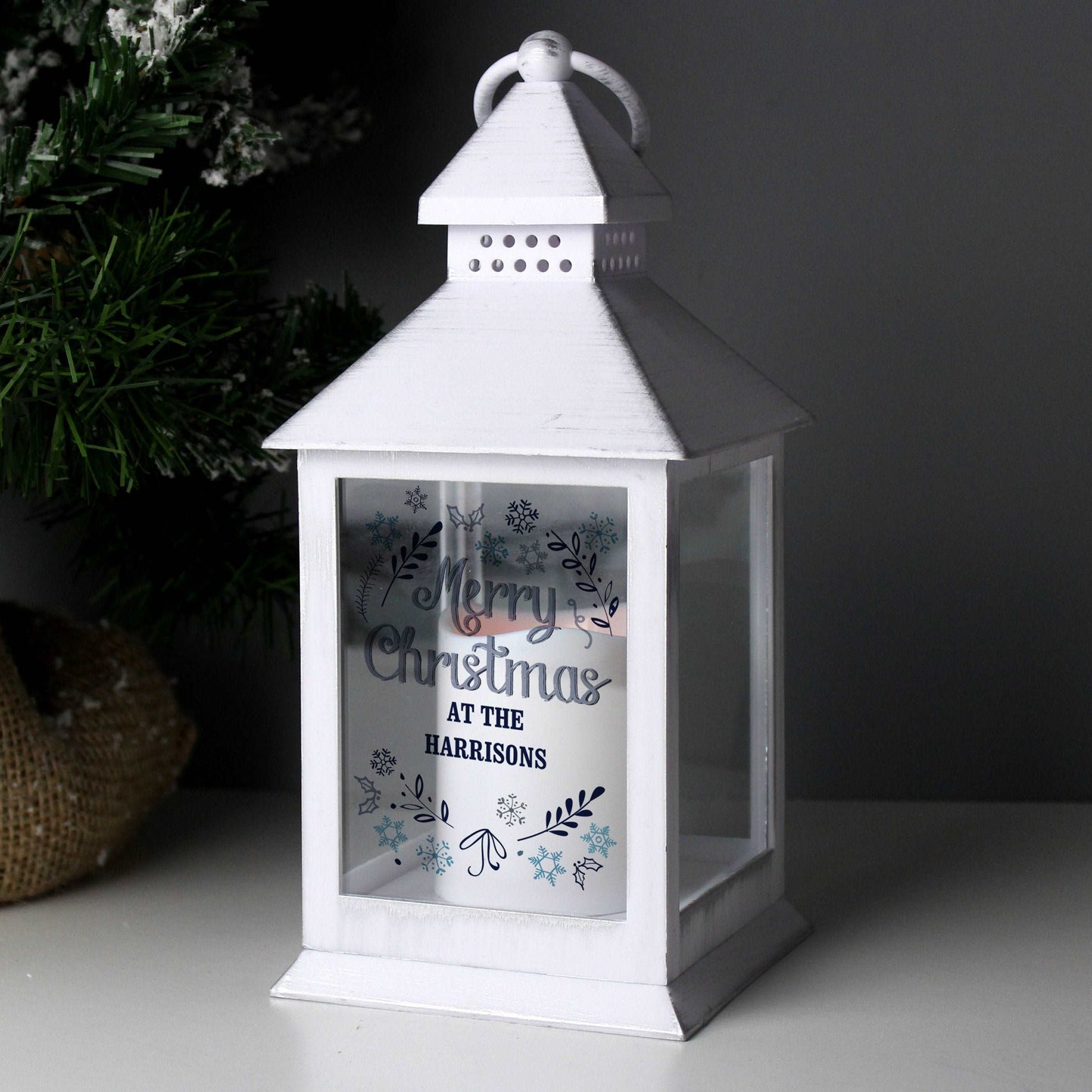 Christmas Frost White Lantern-Personalised Gift By Sweetlea Gifts