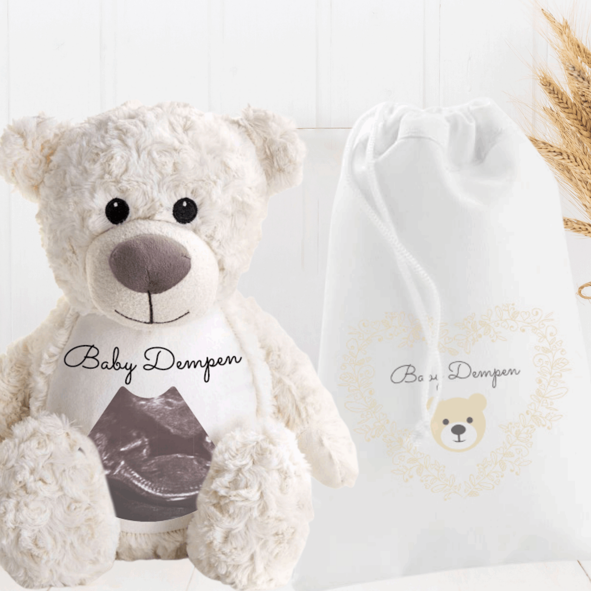 Hello Bear  Neutral Cream Baby scan photo bear, with personalised gift bag