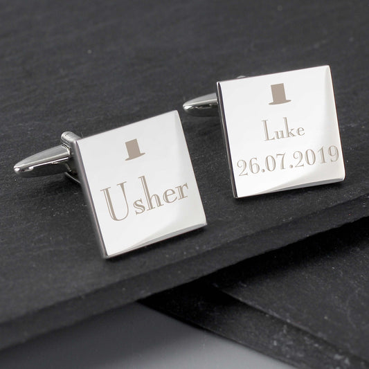 Decorative Wedding Usher Square Cufflinks personalised 