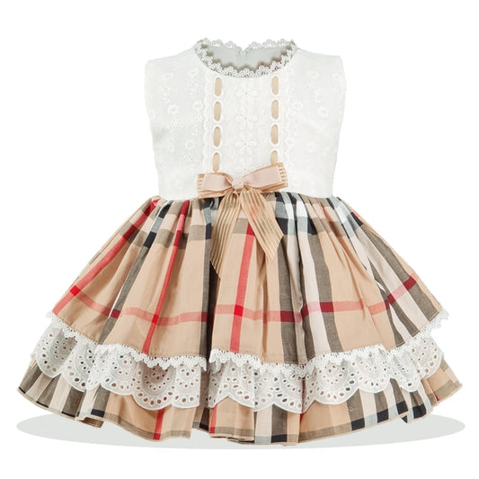 Baby & Toddler girls Beige Tartan Laced party dress