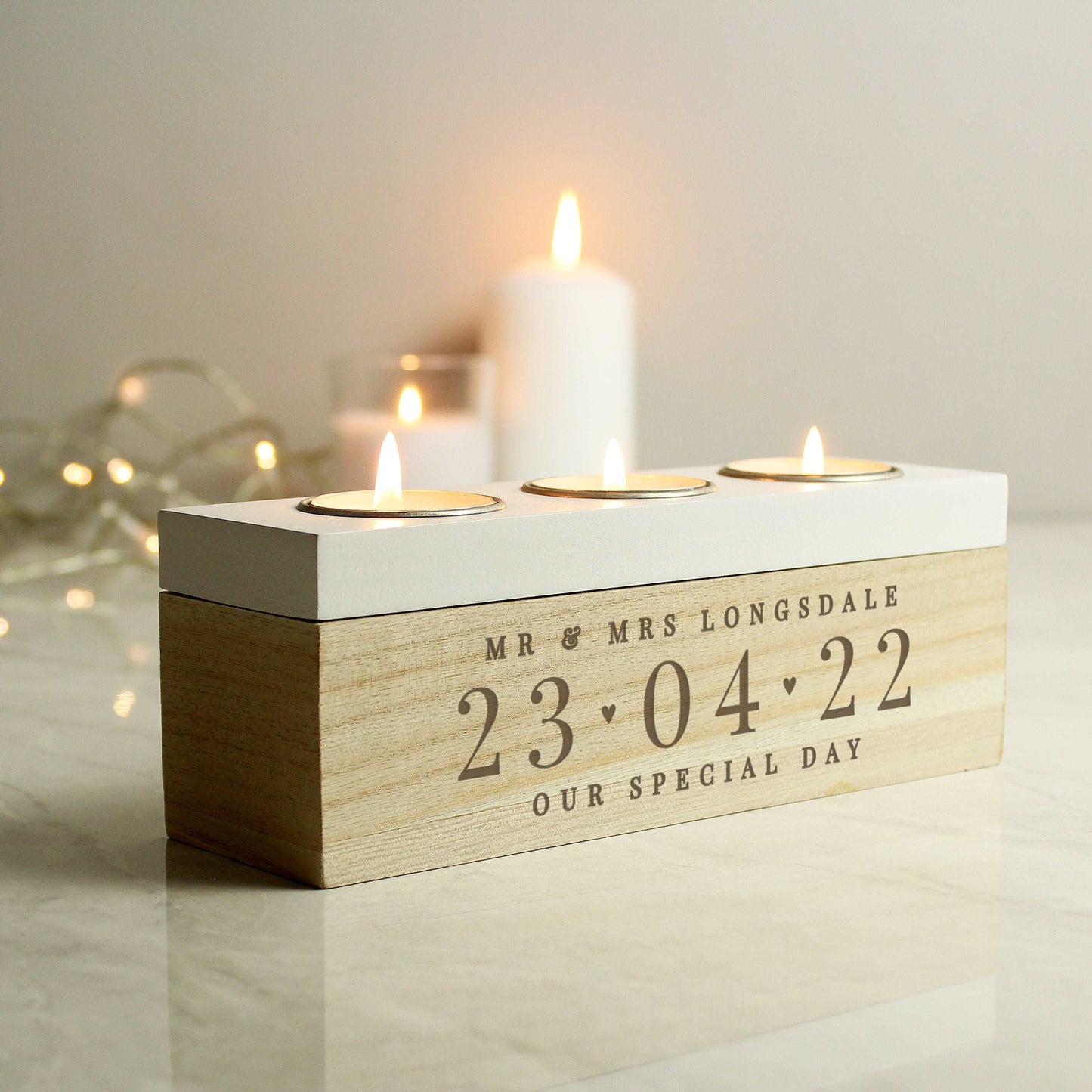 Personalised Large Date Triple Tea Light Box - wedding gifts by sweetlea gifts