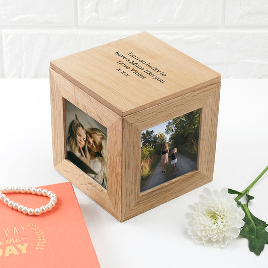 Personalised Oak Photo Cube Keepsake Box