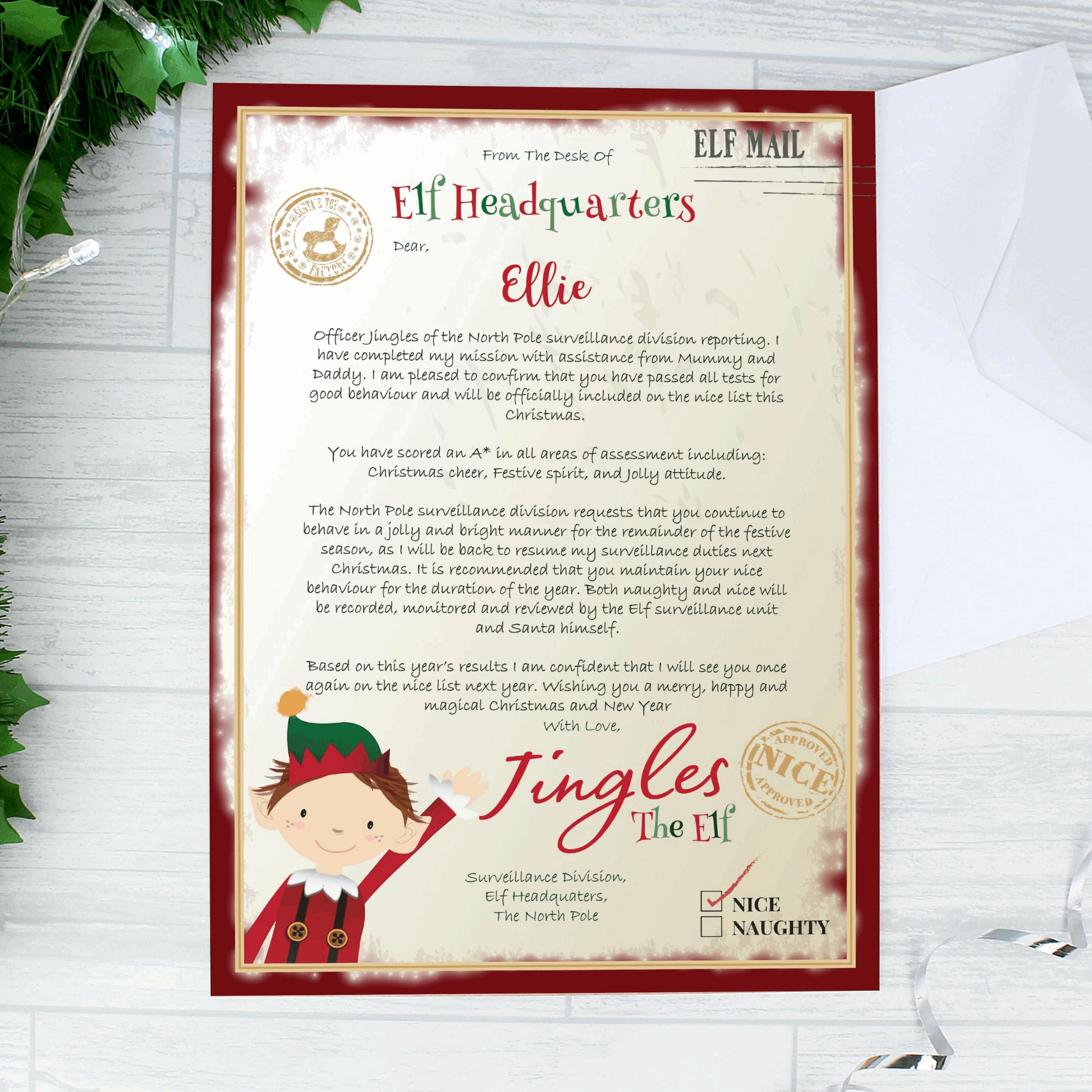 Elf surveillance personalised letter - Personalised christmas gifts by sweetlea gifts