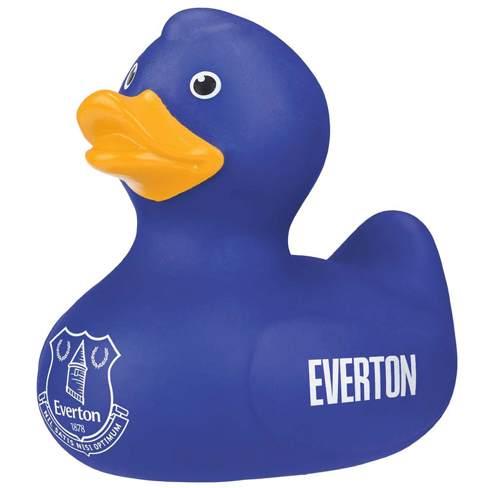 Blue bath time rubber duck with a yellow beak