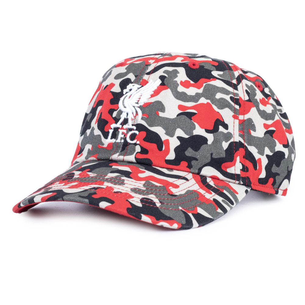 Red, grey camo design curved brim cap