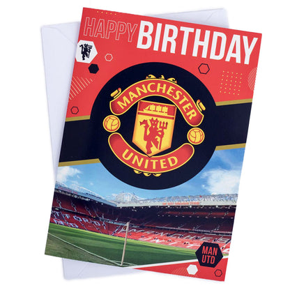 Vibrant red gloss finish birthday card with a large United crest