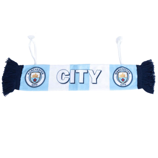 Mini cloth scarf finished with blue tassels at either end, Featuring two club crests and CITY text