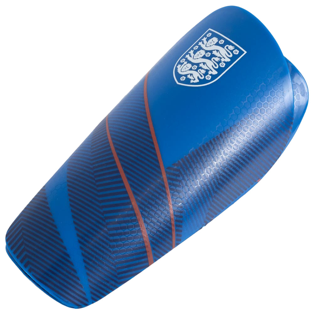 Blue fuse design slip in shin guards featuring the England crest in white