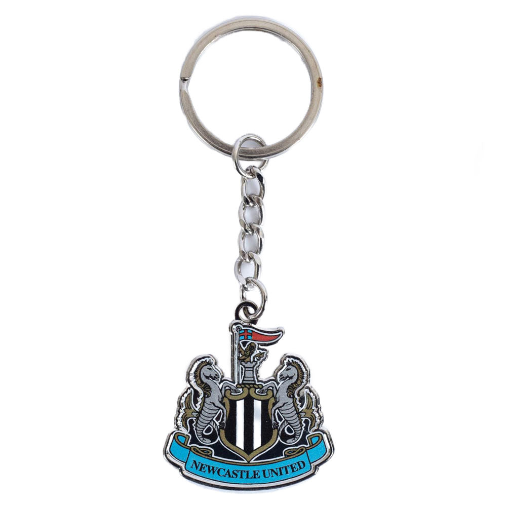 Metal crest shaped keyring with chain and split ring, Die stamped design with full colour infill