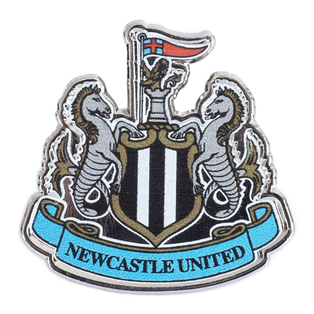 Metal crest shaped pin badge, Die stamped design with full colour infil