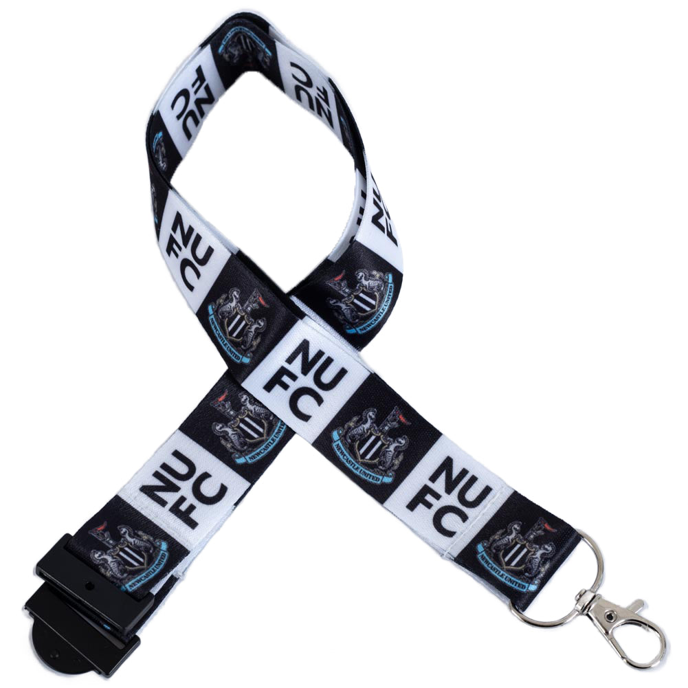 Printed nylon lanyard with a strong metal clip, Black and white satin finish ribbon with printed full colour crest and NUFC text