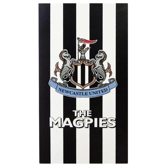 Large soft to touch 100% cotton velour beach towel, Black and white striped design featuring a full colour club crest