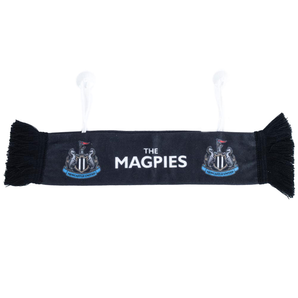 Mini cloth scarf finished with black tassels at either end, Featuring two club crests and The Magpies text