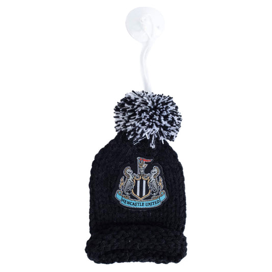 Mini wool bobble hat with a Newcastle United crest, Comes with a woven string ready for hanging at home or in your car