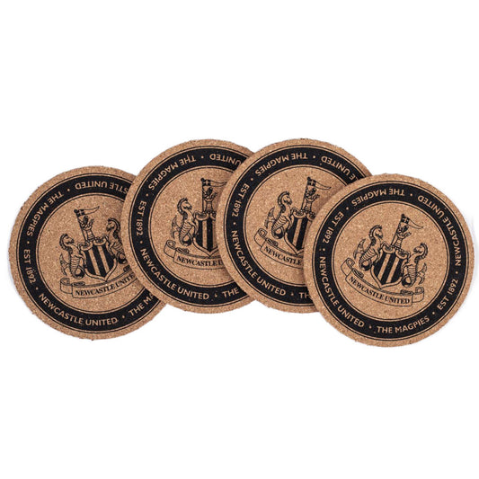 Pack of 4 cork coasters with a high quality print, Featuring the NUFC crest and established date