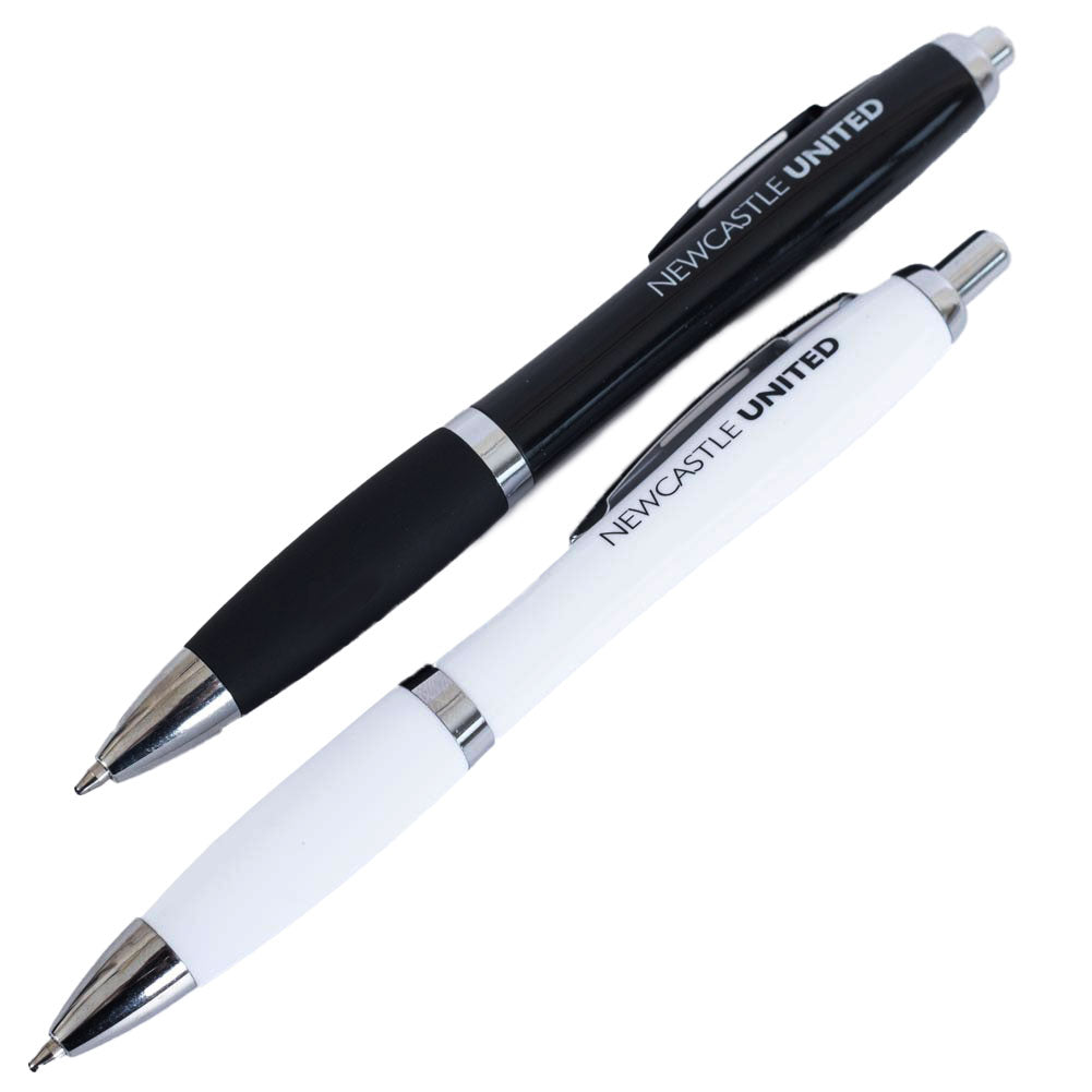 Black and white retractable ballpoint pens, With Newcastle United text on the barrel