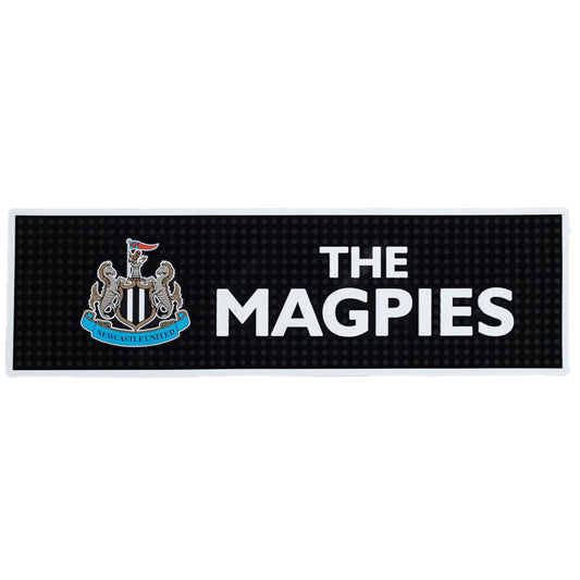 Black and white rubber Bar Runner, Featuring THE MAGPIES text and a full colour NUFC crest