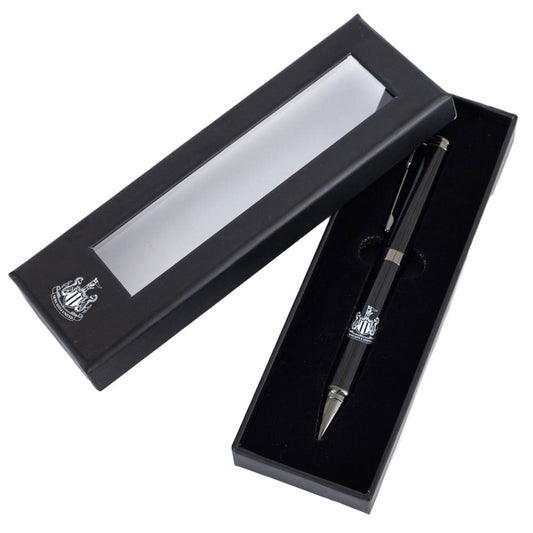 Metal ballpoint pen, Sleek black pen with a white Newcastle crest