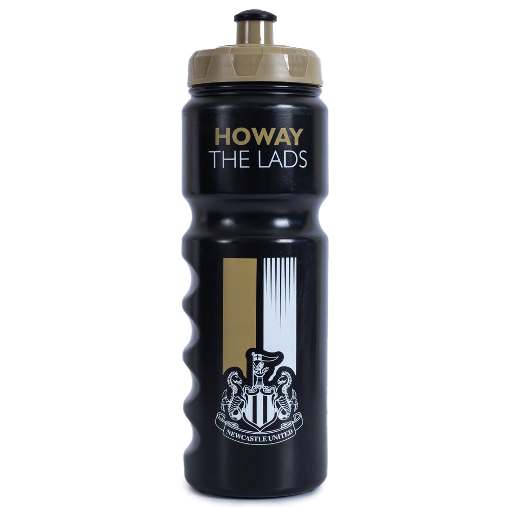 Easy grip lightweight drinks bottle, Black stripe design bottle with the Newcastle crest in white