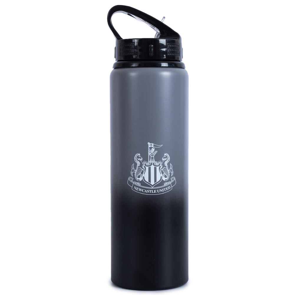 Classic grey and black design aluminium drinks bottle, Featuring the Newcastle crest and text in white and gold