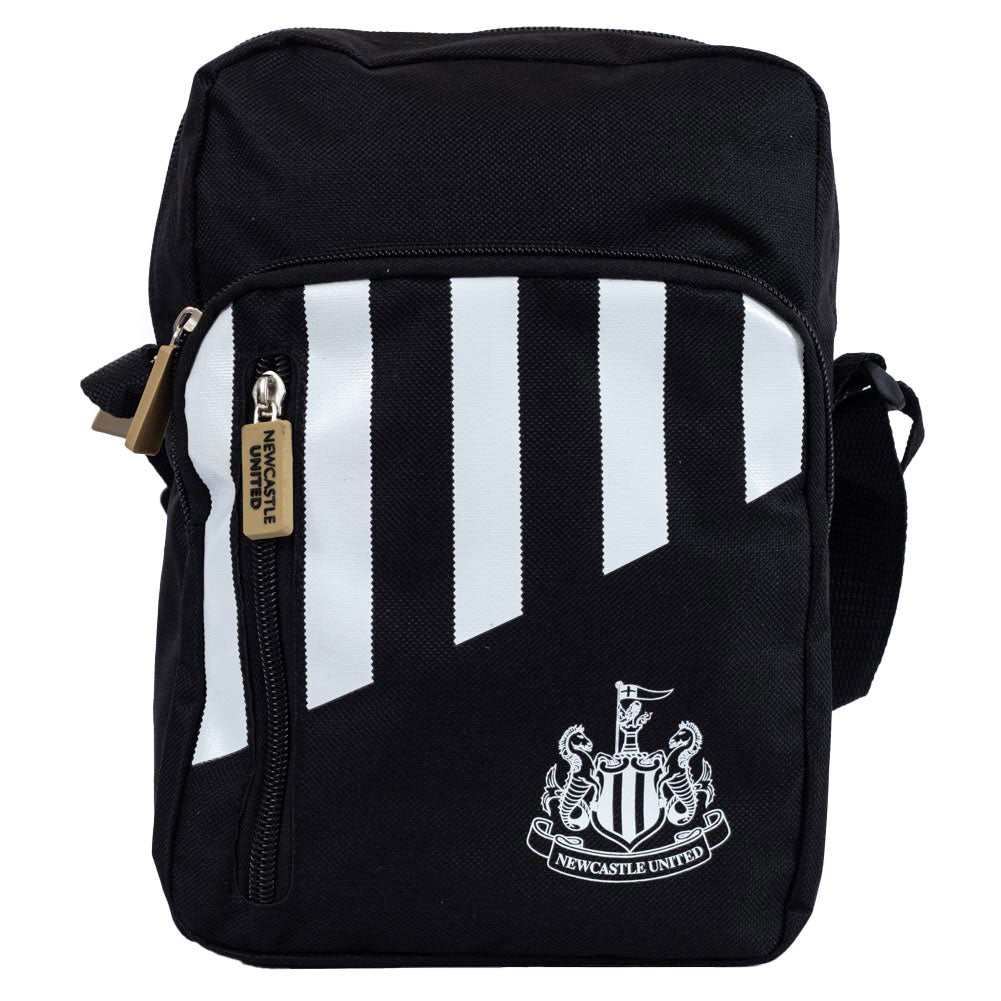 Black shoulder bag featuring a stripe design with a white Newcastle United crest