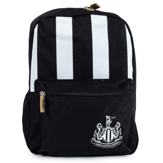 Black junior backpack featuring a stripe design and a white Newcastle United crest