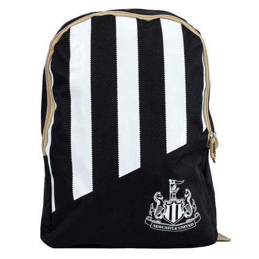 Black backpack featuring a stripe design and white Newcastle United crest