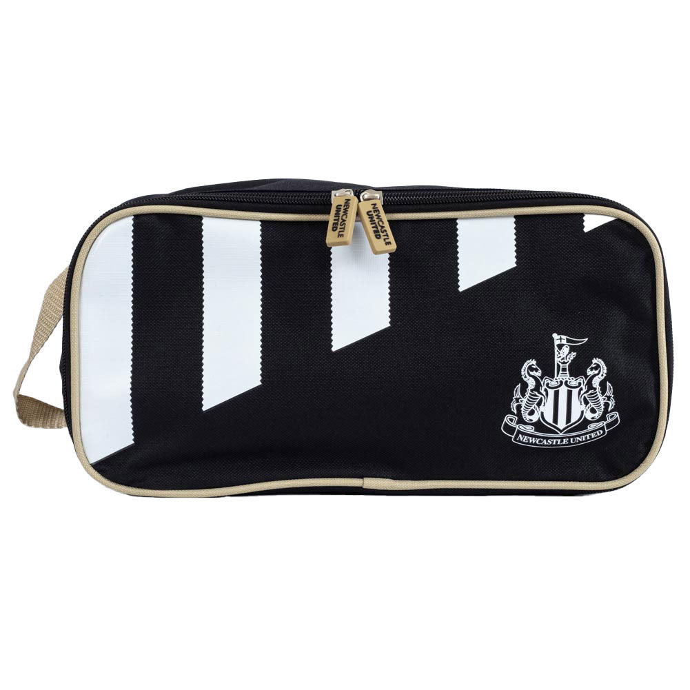 Black boot bag featuring a stripe design with a white Newcastle United crest