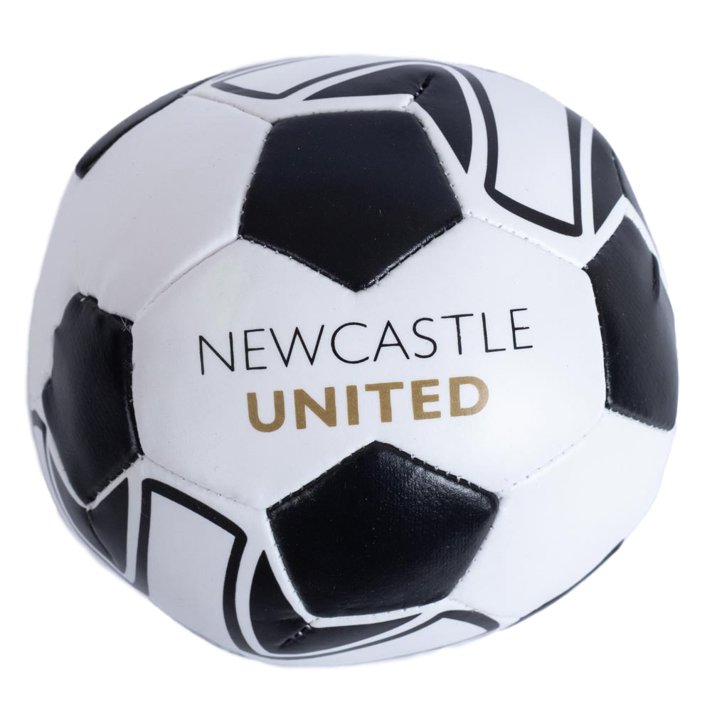 Textured mini soft ball, ideal for indoor practice, Black and white ball featuring the Newcastle United FC crest and text in two positions 