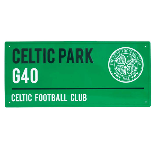 Gloss finish design stamped metal wall sign, Celtic Park street sign, the home of Celtic FC on a green background