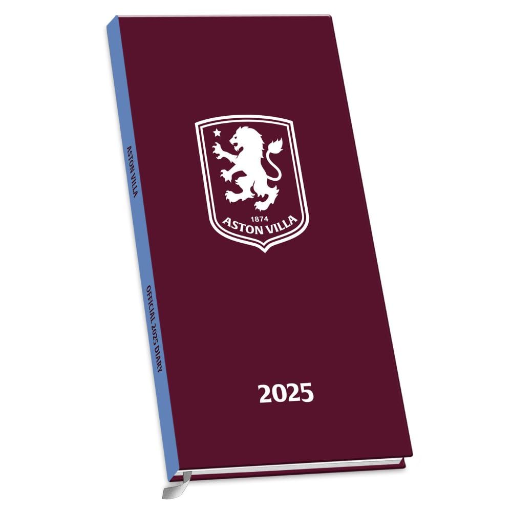 Lightweight 2025 week to view diary, Claret hardback diary featuring the Villa crest