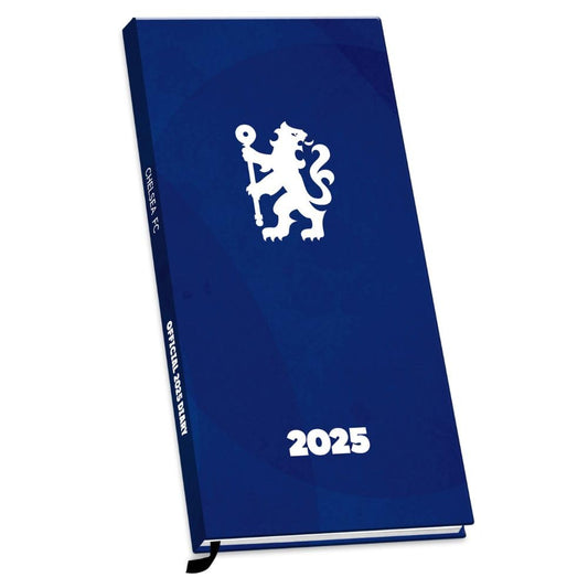 Lightweight 2025 week to view diary, Blue hardback diary featuring the Chelsea crest